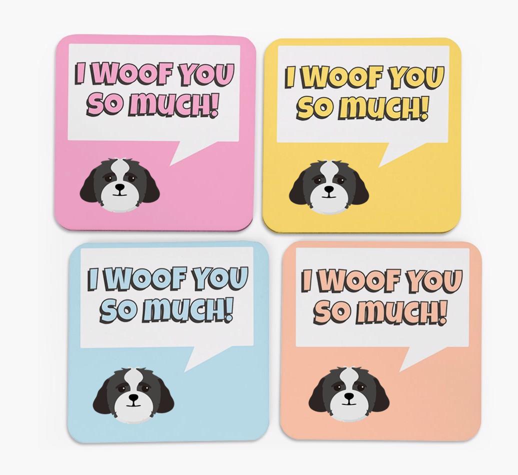 'I Woof You So Much' Design with {breedFullName} Icon Coasters - Set of 4