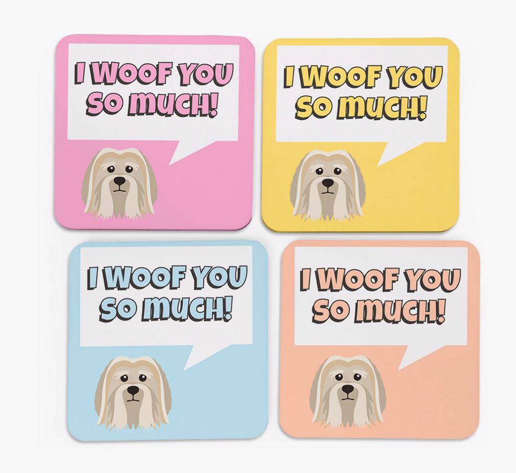 'I Woof You So Much' Design with {breedFullName} Icon Coasters - Set of 4