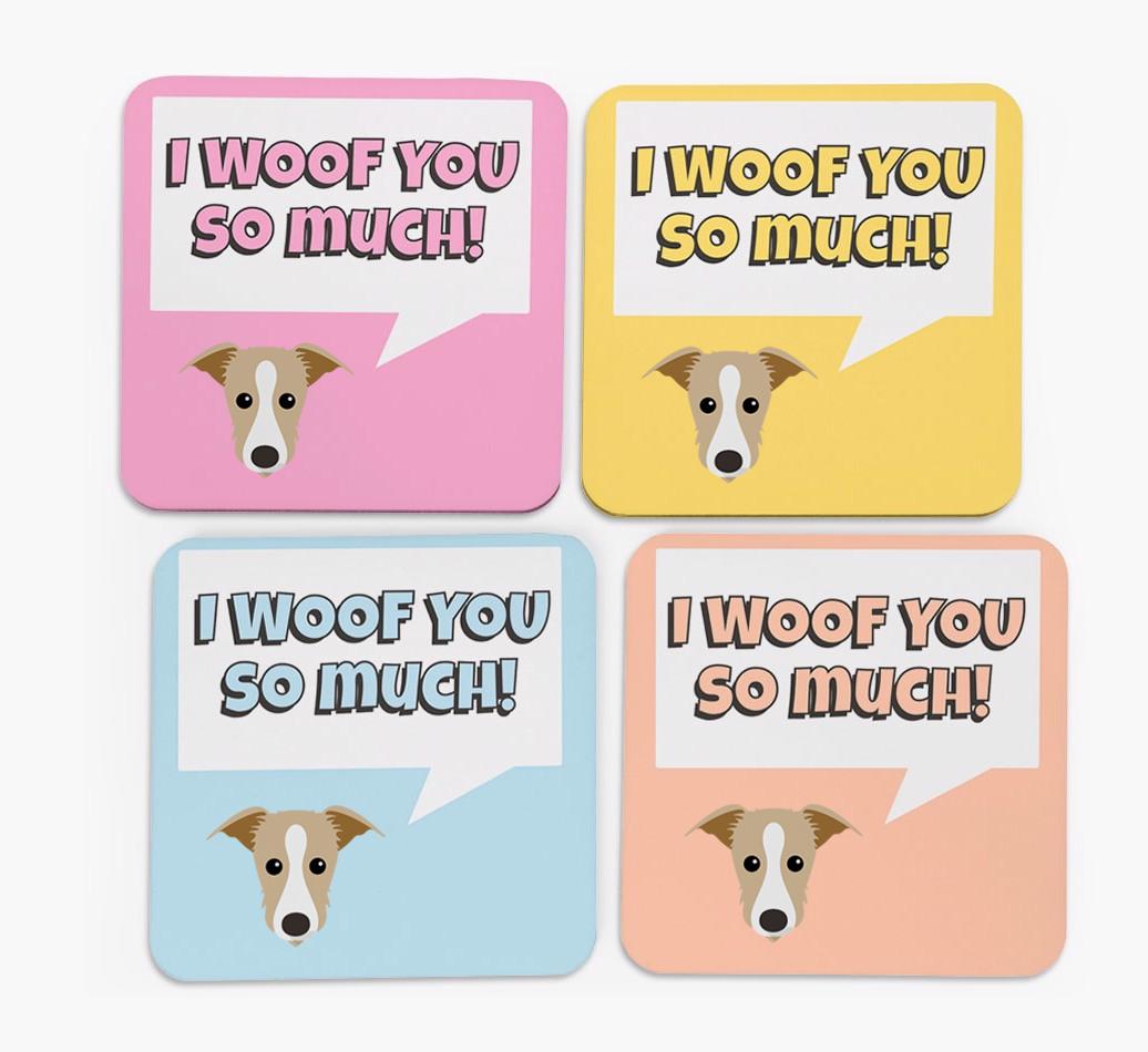 'I Woof You So Much' Design with {breedFullName} Icon Coasters - Set of 4