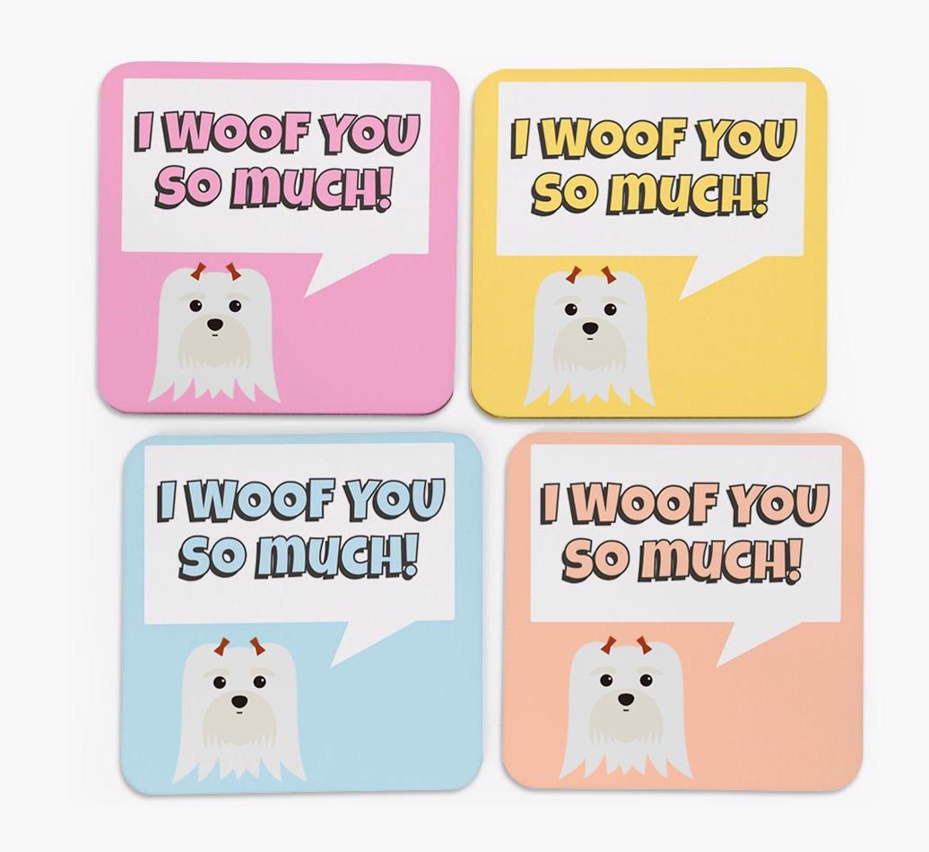 'I Woof You So Much' Design with {breedFullName} Icon Coasters - Set of 4
