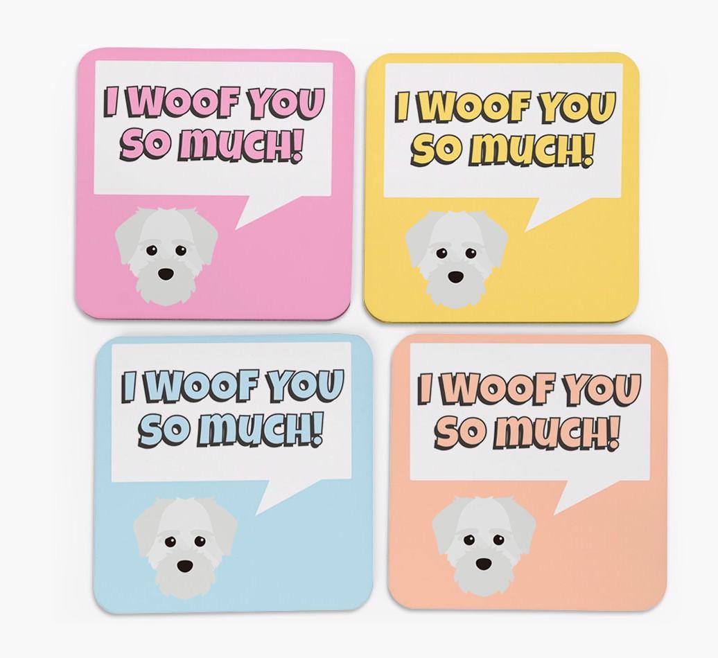 'I Woof You So Much' Design with {breedFullName} Icon Coasters - Set of 4