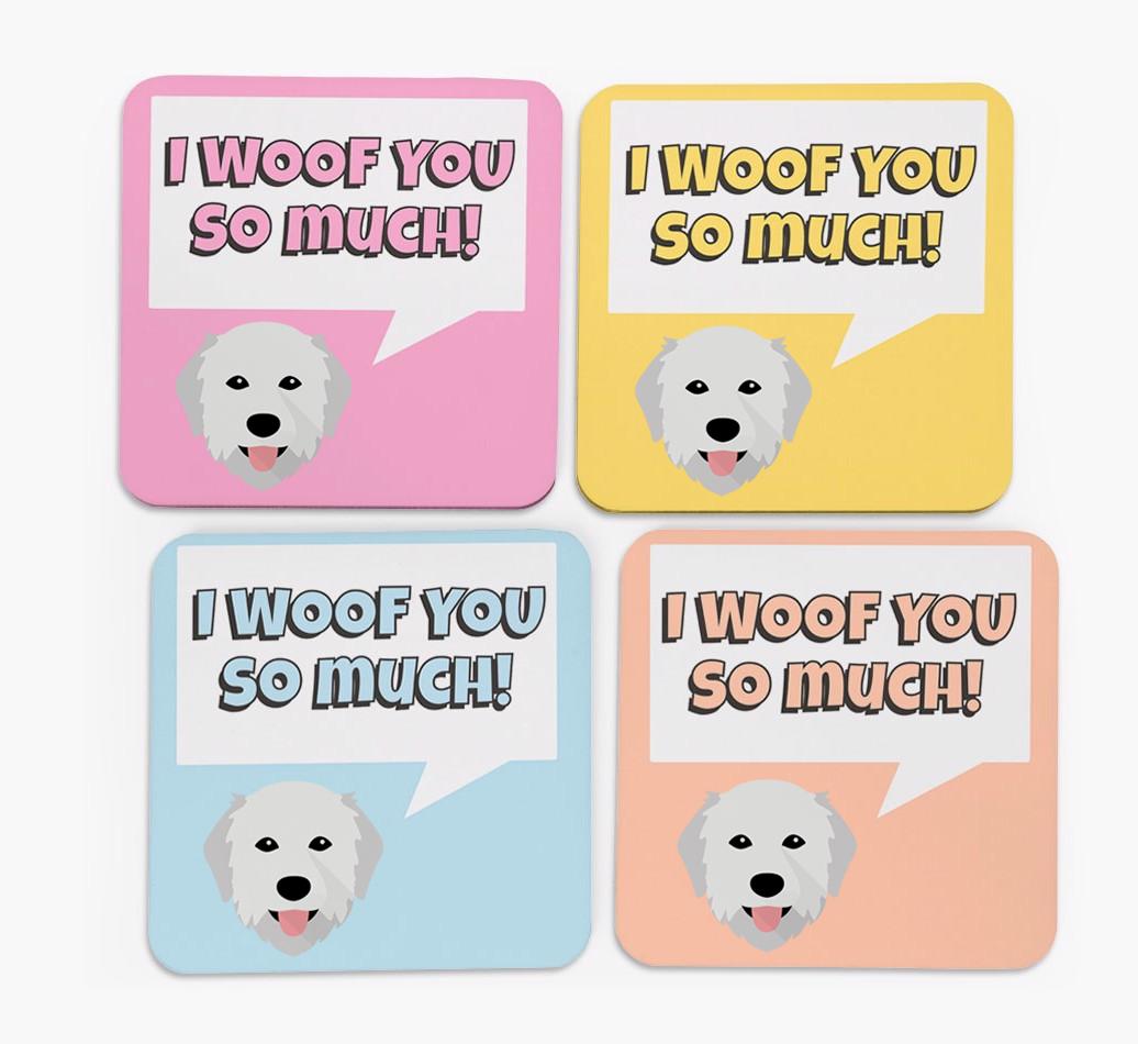 'I Woof You So Much' Design with {breedFullName} Icon Coasters - Set of 4