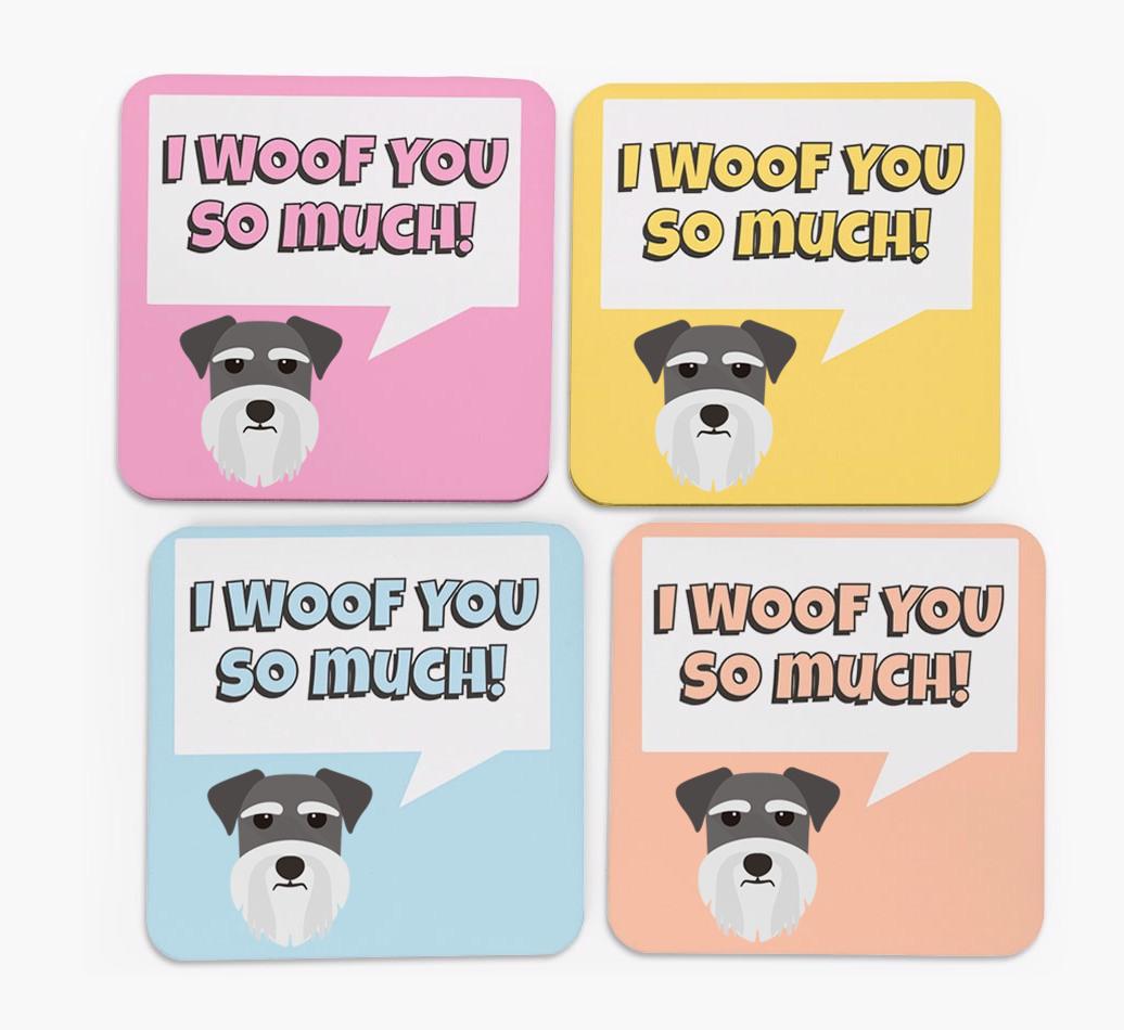 'I Woof You So Much' Design with {breedFullName} Icon Coasters - Set of 4