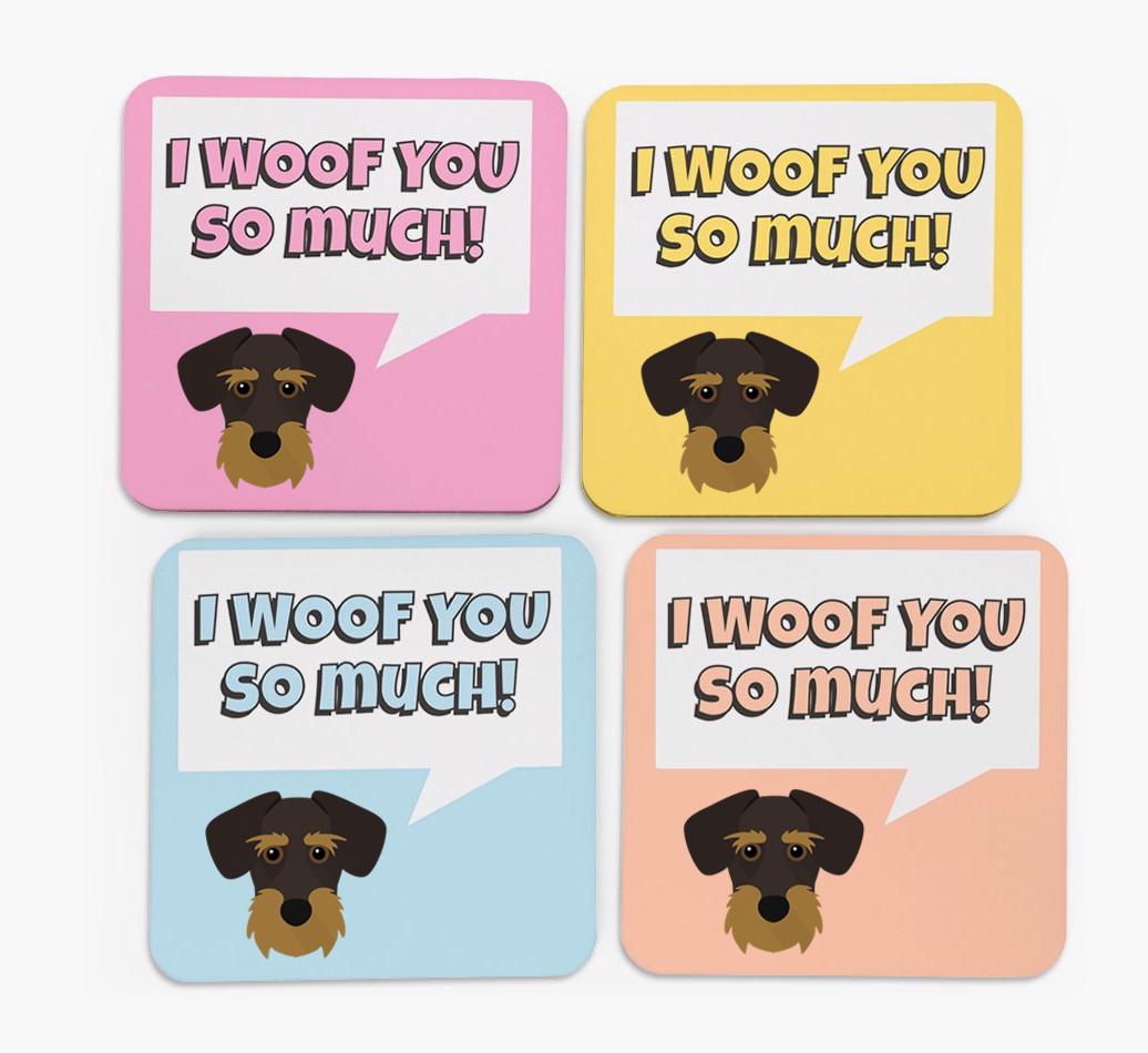 'I Woof You So Much' Design with {breedFullName} Icon Coasters - Set of 4