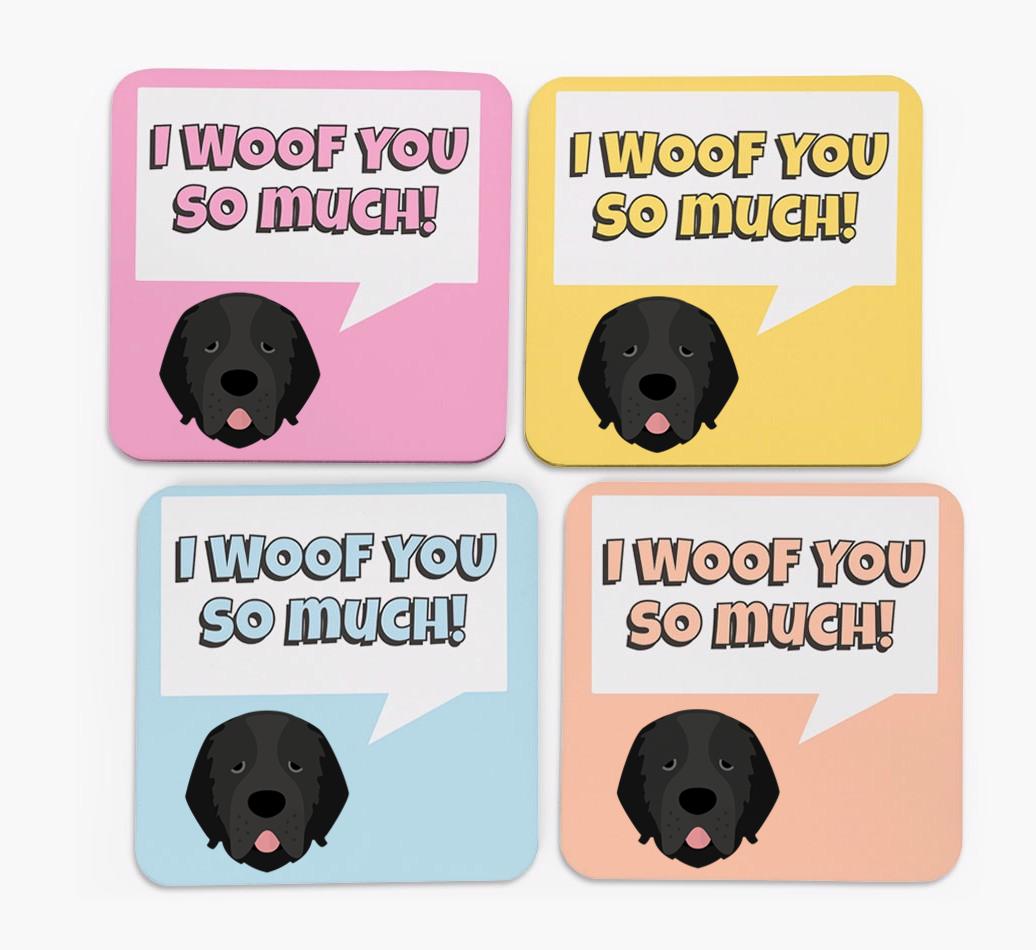 'I Woof You So Much' Design with {breedFullName} Icon Coasters - Set of 4