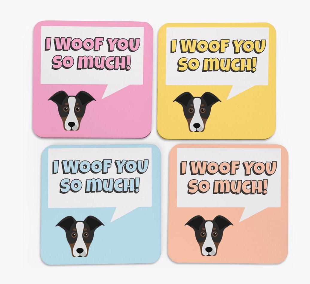 'I Woof You So Much' Design with {breedFullName} Icon Coasters - Set of 4