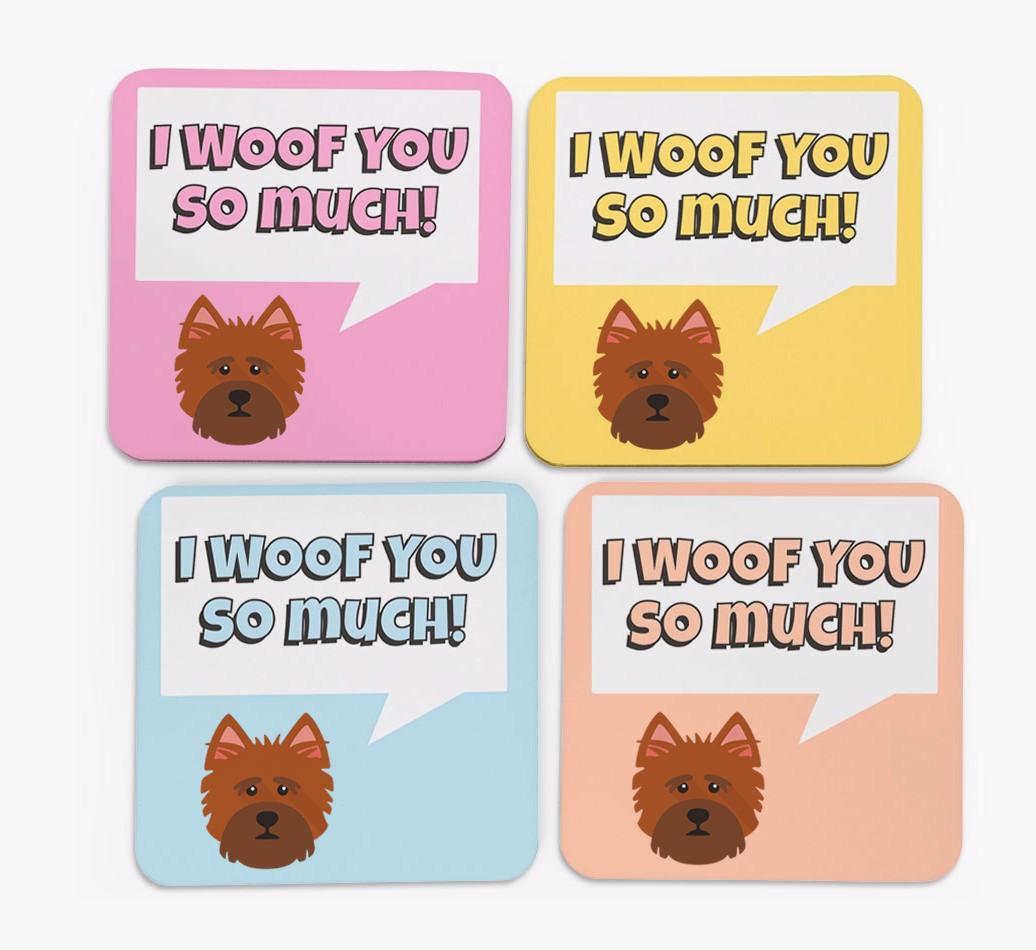 'I Woof You So Much' Design with {breedFullName} Icon Coasters - Set of 4