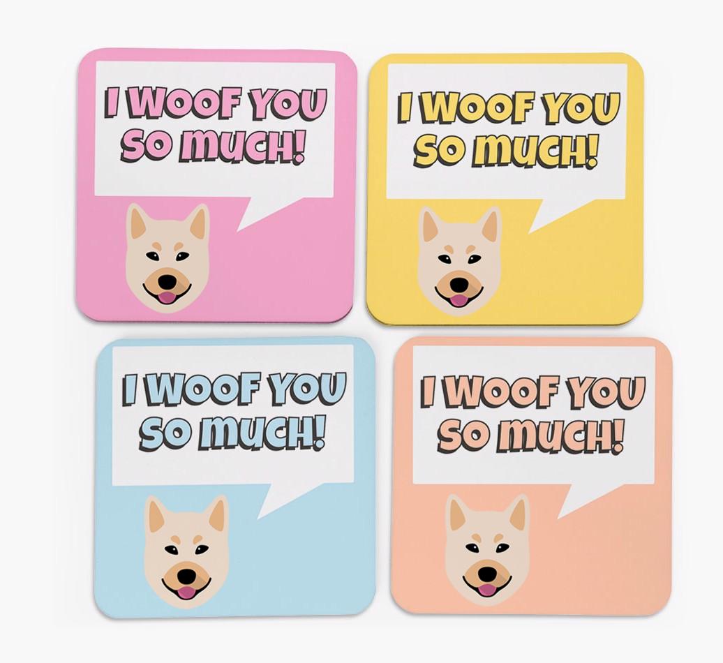 'I Woof You So Much' Design with {breedFullName} Icon Coasters - Set of 4