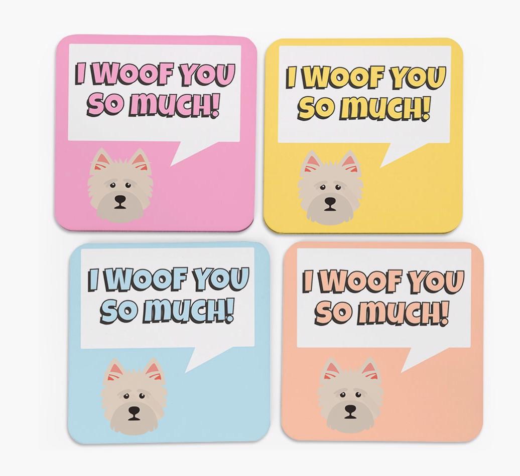 'I Woof You So Much' Design with {breedFullName} Icon Coasters - Set of 4