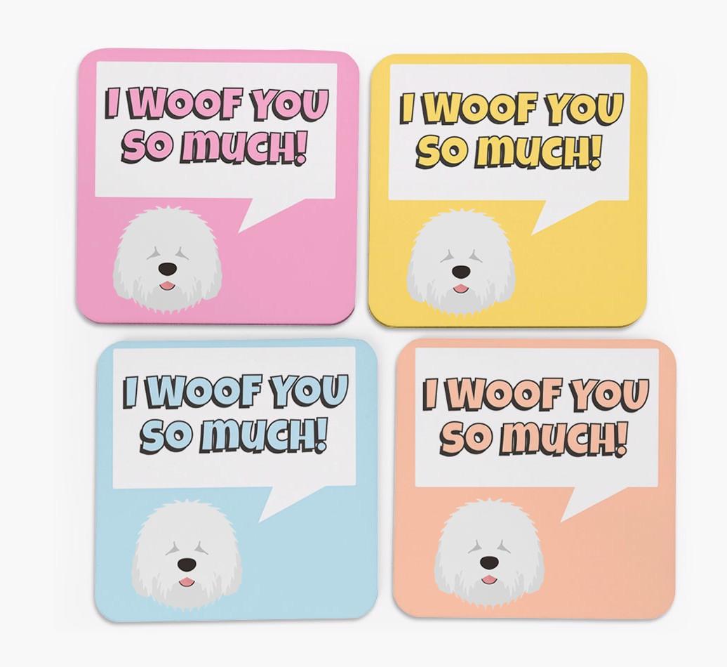 'I Woof You So Much' Design with {breedFullName} Icon Coasters - Set of 4