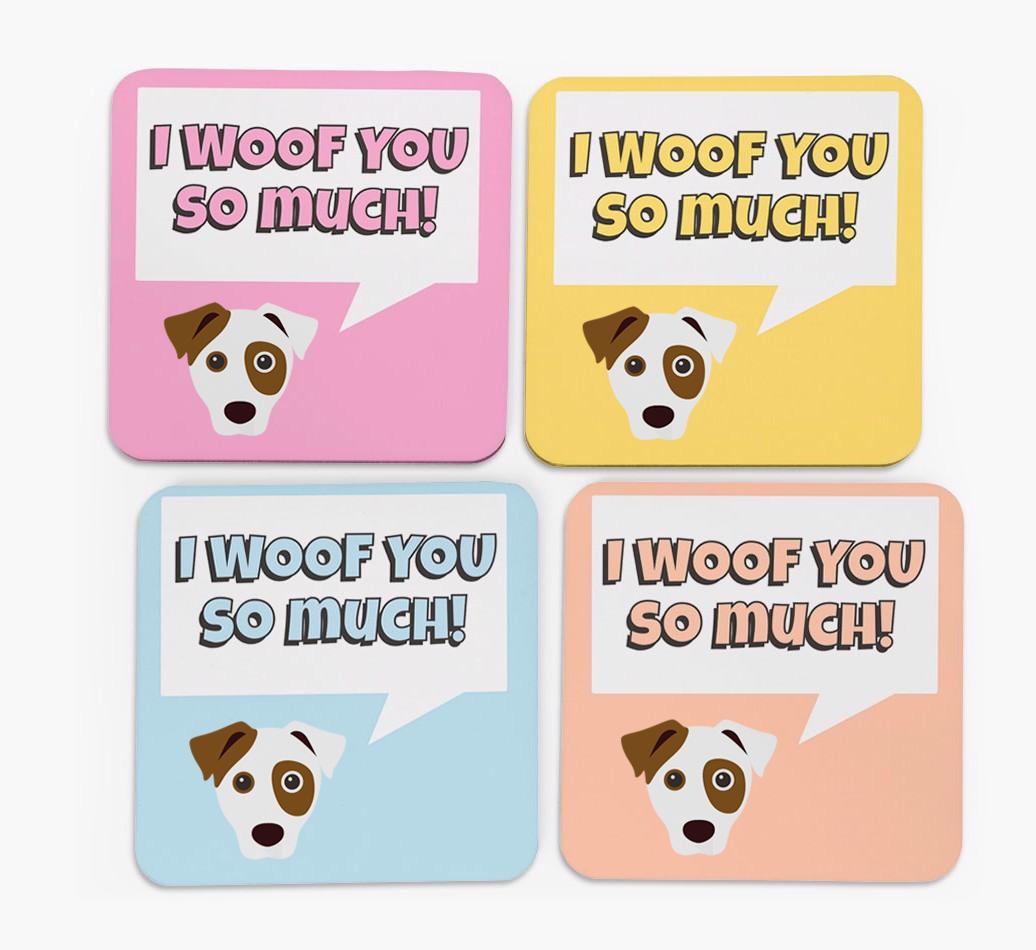 'I Woof You So Much' Design with {breedFullName} Icon Coasters - Set of 4
