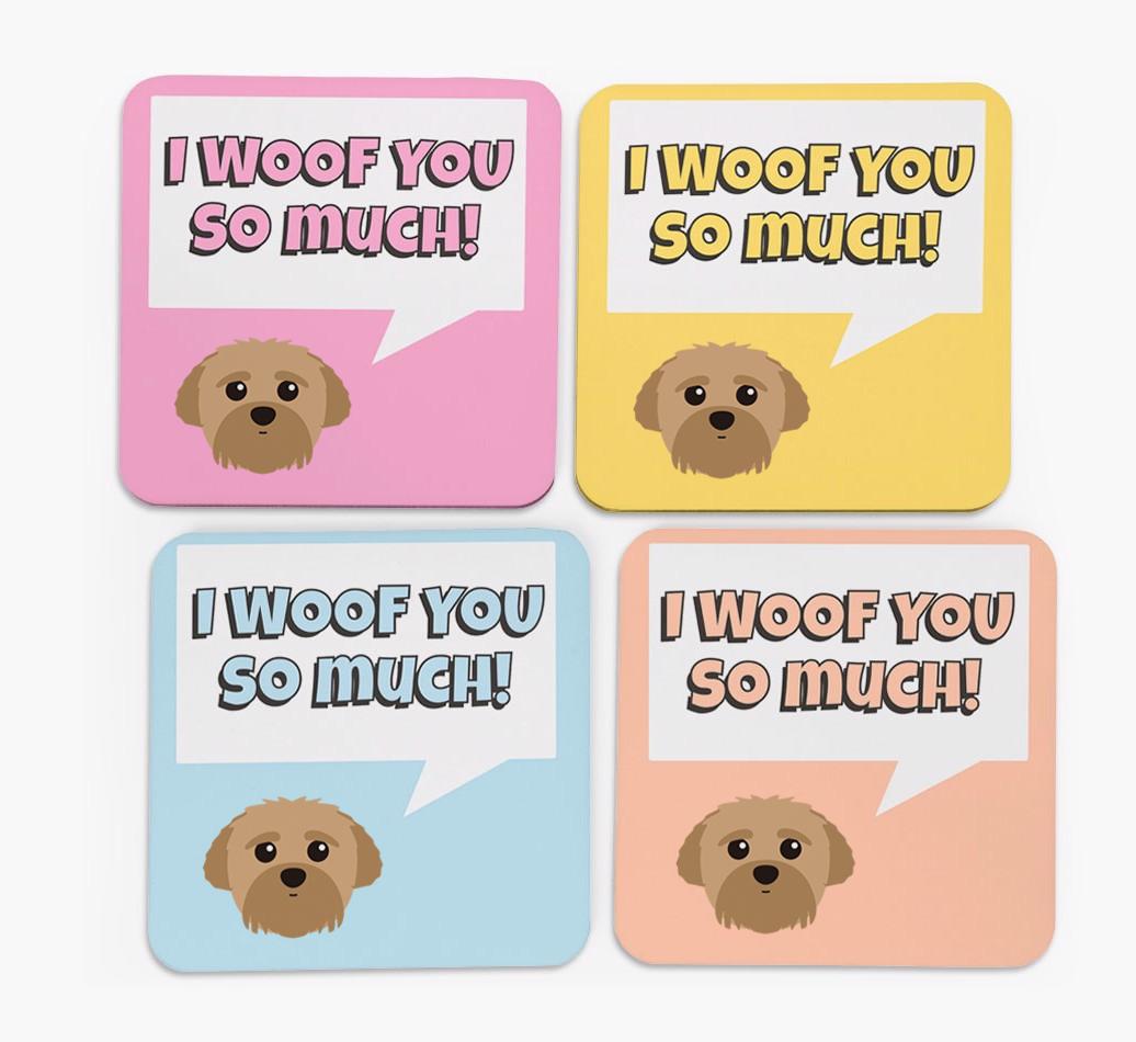 'I Woof You So Much' Design with {breedFullName} Icon Coasters - Set of 4