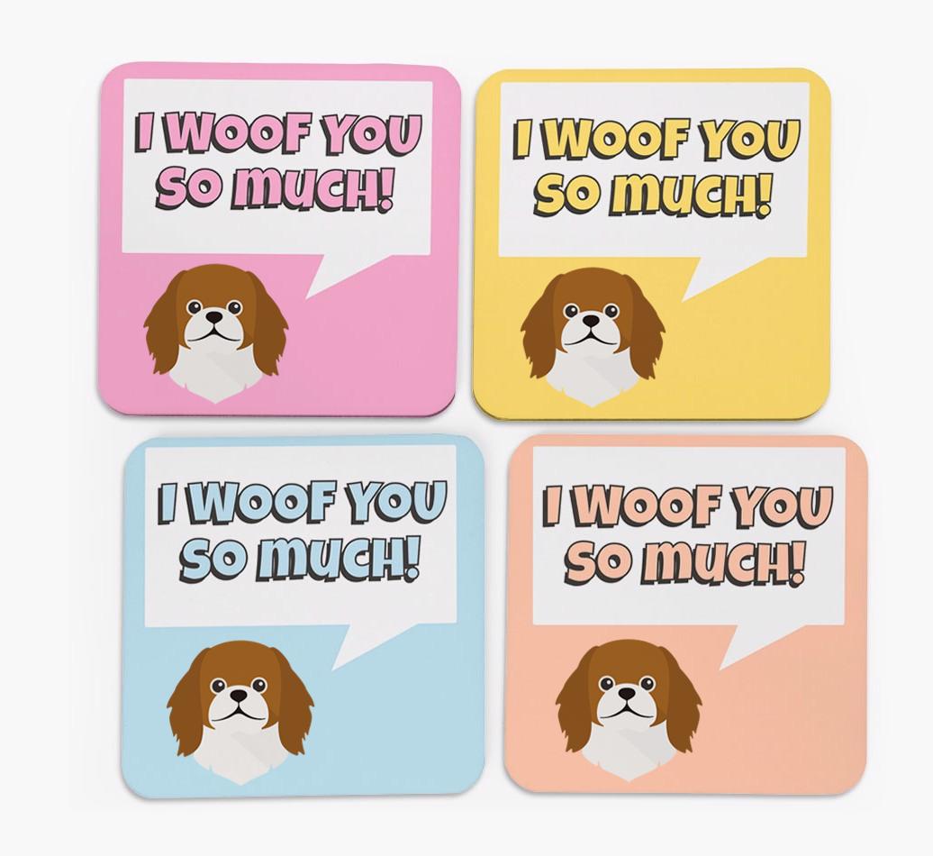 'I Woof You So Much' Design with {breedFullName} Icon Coasters - Set of 4