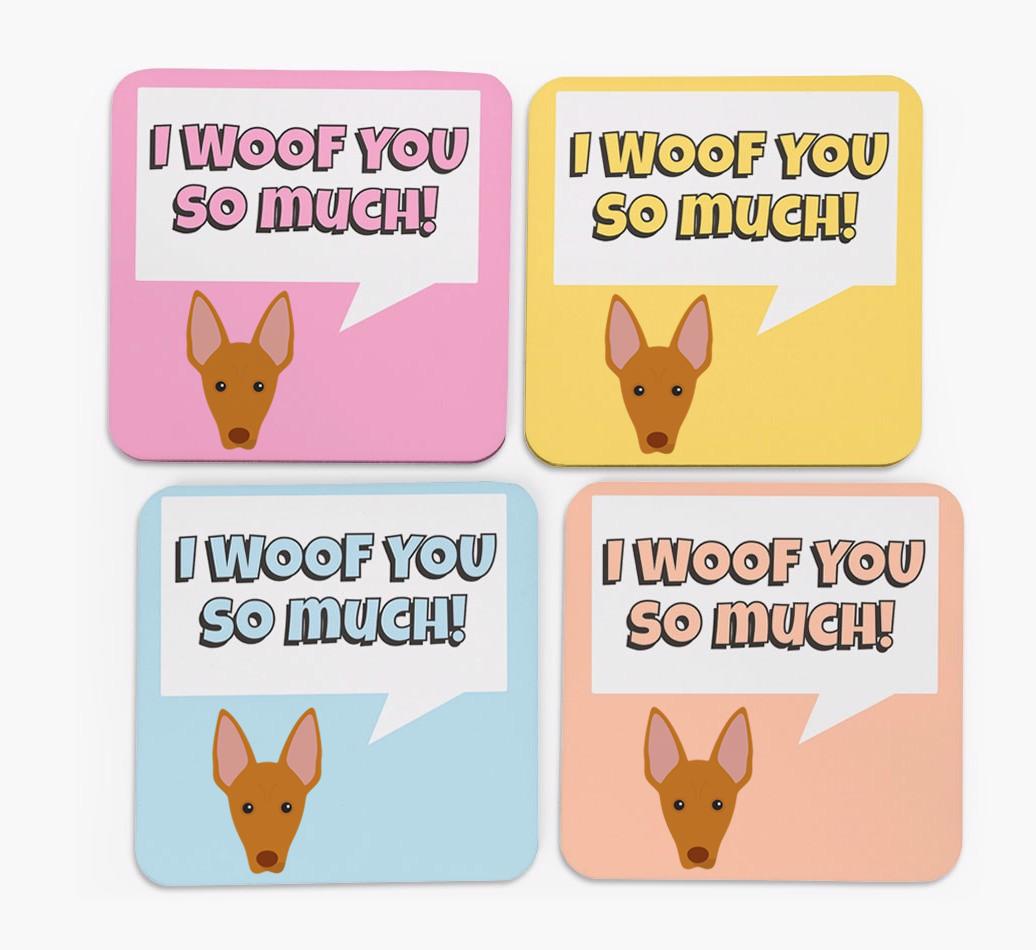 'I Woof You So Much' Design with {breedFullName} Icon Coasters - Set of 4