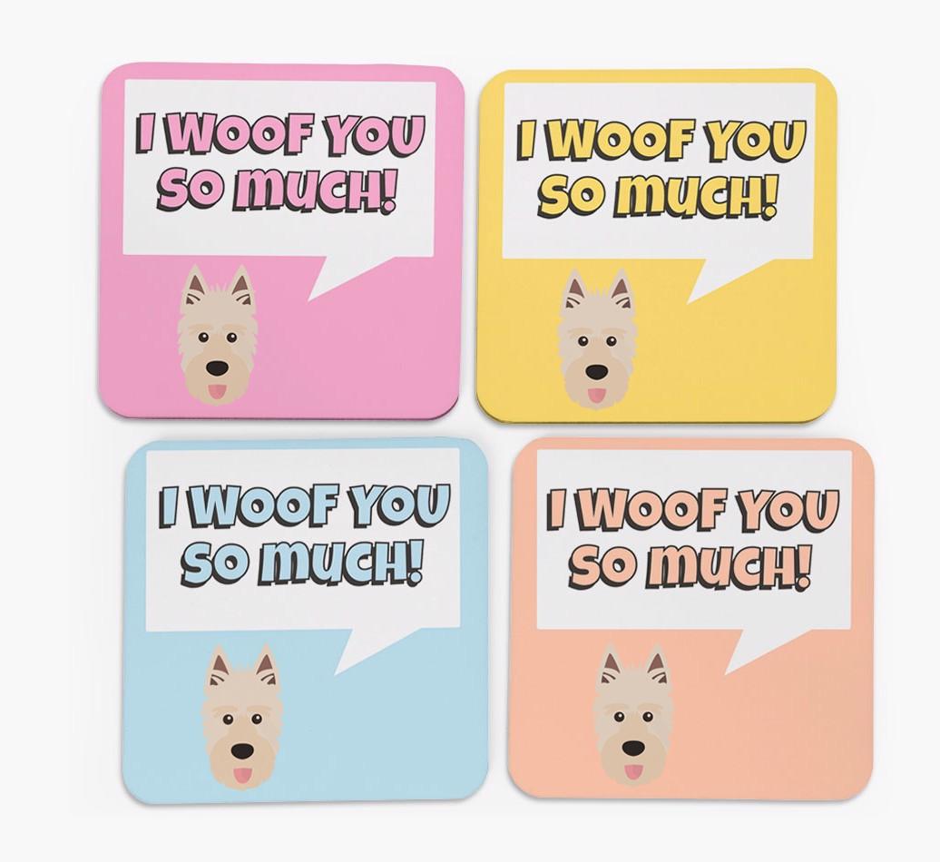 'I Woof You So Much' Design with {breedFullName} Icon Coasters - Set of 4