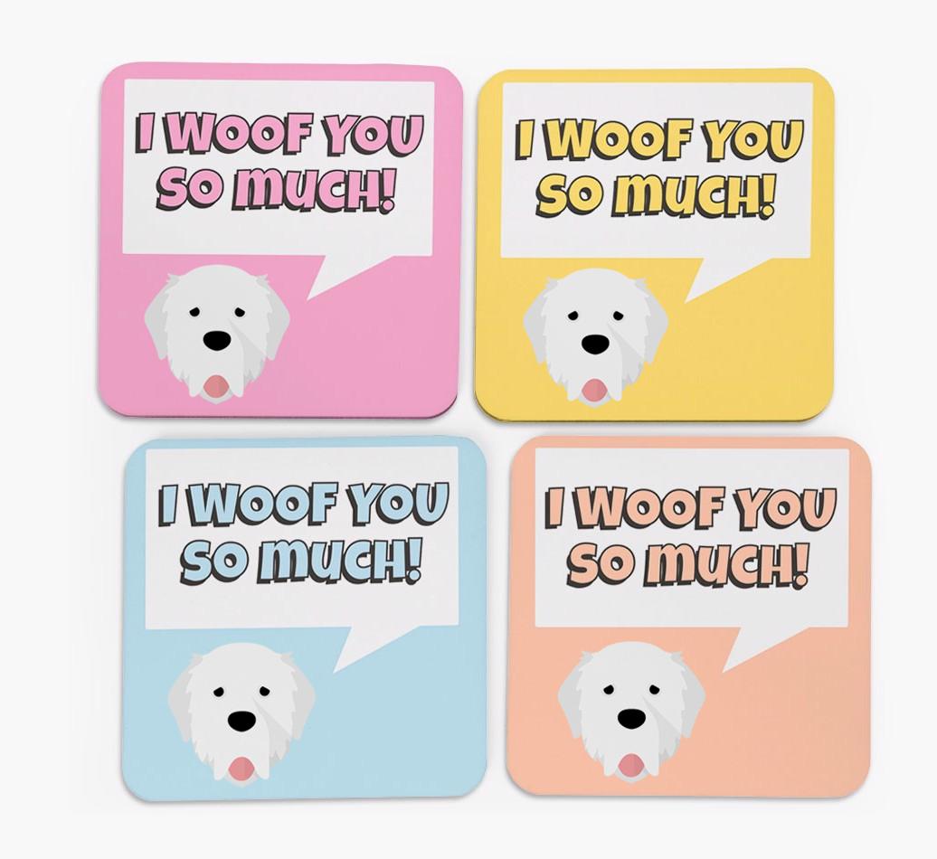 'I Woof You So Much' Design with {breedFullName} Icon Coasters - Set of 4