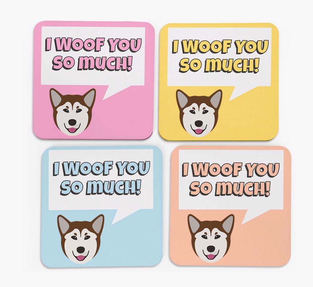 'I Woof You So Much' Design with {breedFullName} Icon Coasters - Set of 4