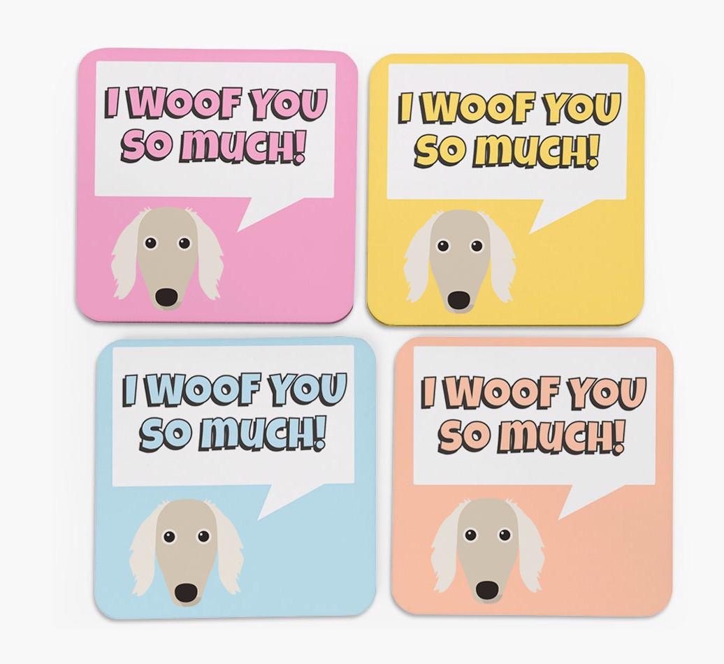 'I Woof You So Much' Design with {breedFullName} Icon Coasters - Set of 4