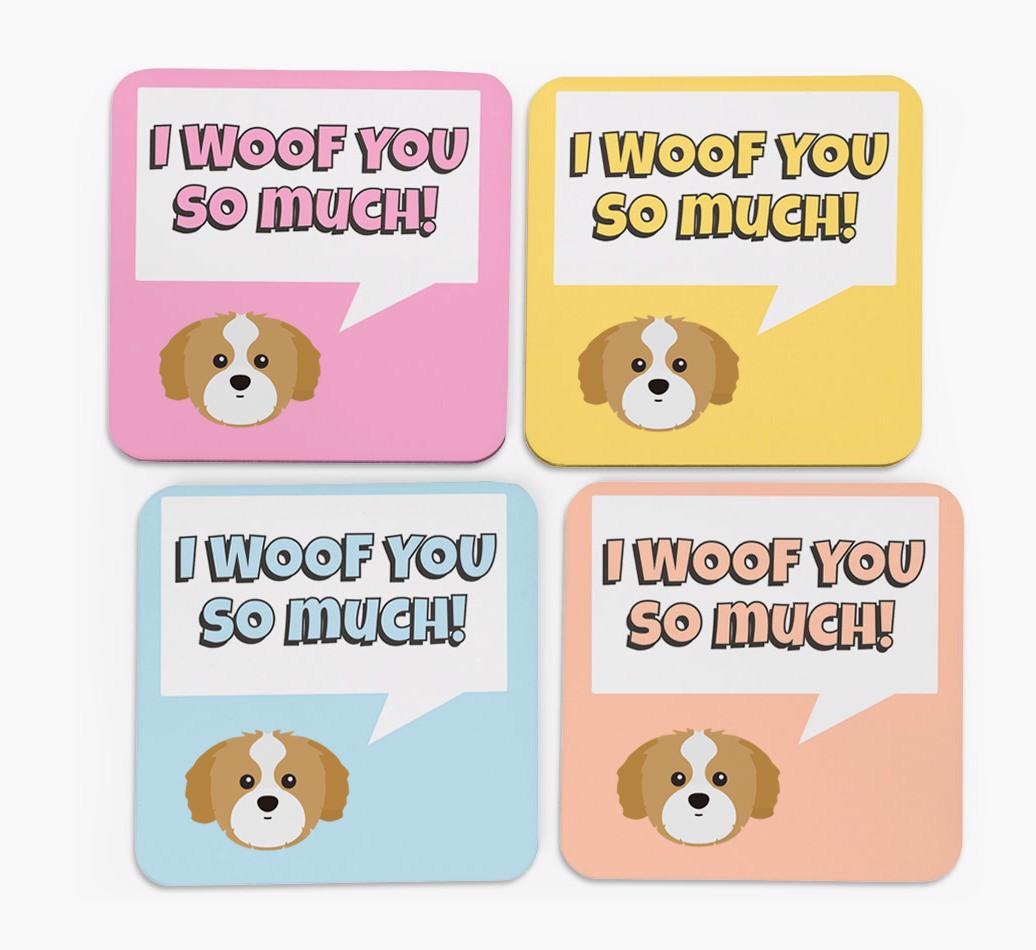 'I Woof You So Much' Design with {breedFullName} Icon Coasters - Set of 4
