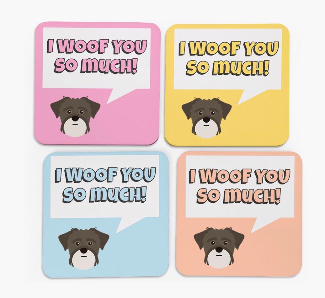 'I Woof You So Much' Design with {breedFullName} Icon Coasters - Set of 4