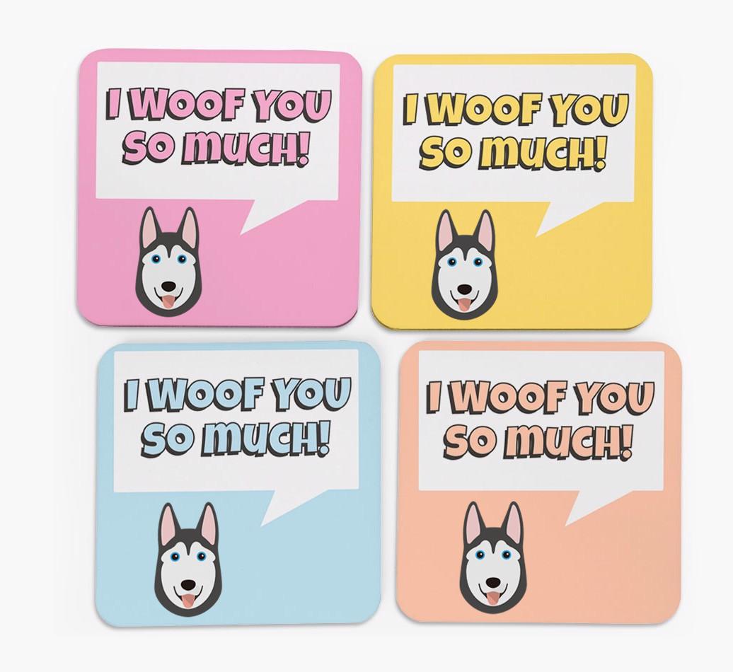 'I Woof You So Much' Design with {breedFullName} Icon Coasters - Set of 4