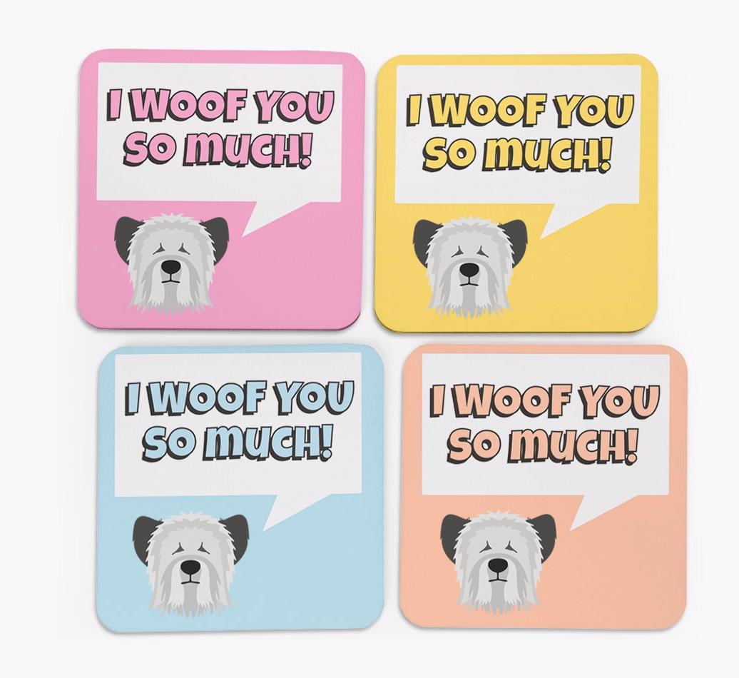 'I Woof You So Much' Design with {breedFullName} Icon Coasters - Set of 4