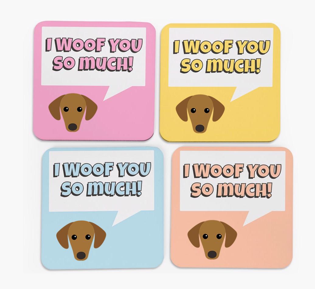 'I Woof You So Much' Design with {breedFullName} Icon Coasters - Set of 4