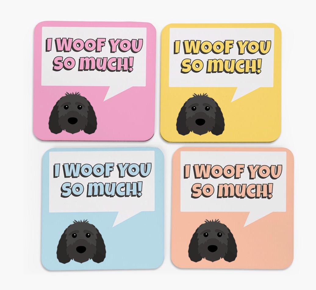 'I Woof You So Much' Design with {breedFullName} Icon Coasters - Set of 4