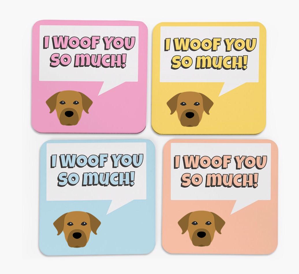 'I Woof You So Much' Design with {breedFullName} Icon Coasters - Set of 4