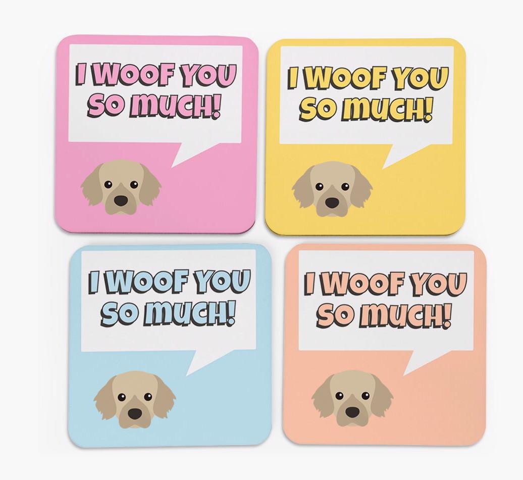 'I Woof You So Much' Design with {breedFullName} Icon Coasters - Set of 4
