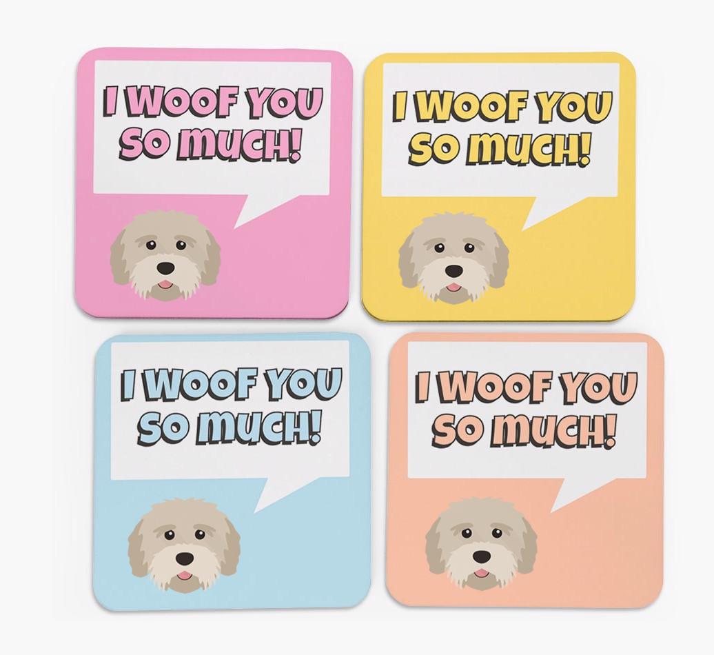 'I Woof You So Much' Design with {breedFullName} Icon Coasters - Set of 4