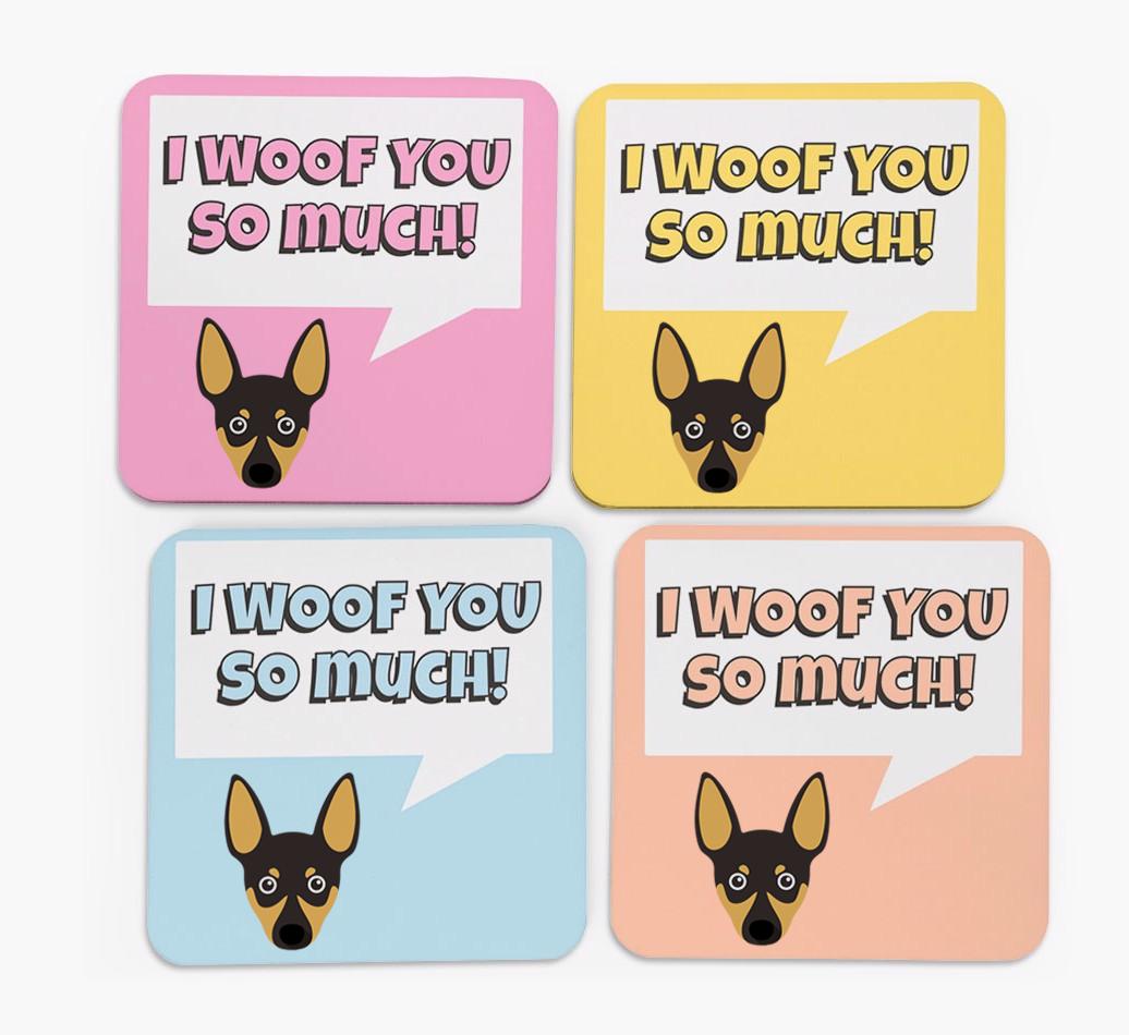 'I Woof You So Much' Design with {breedFullName} Icon Coasters - Set of 4