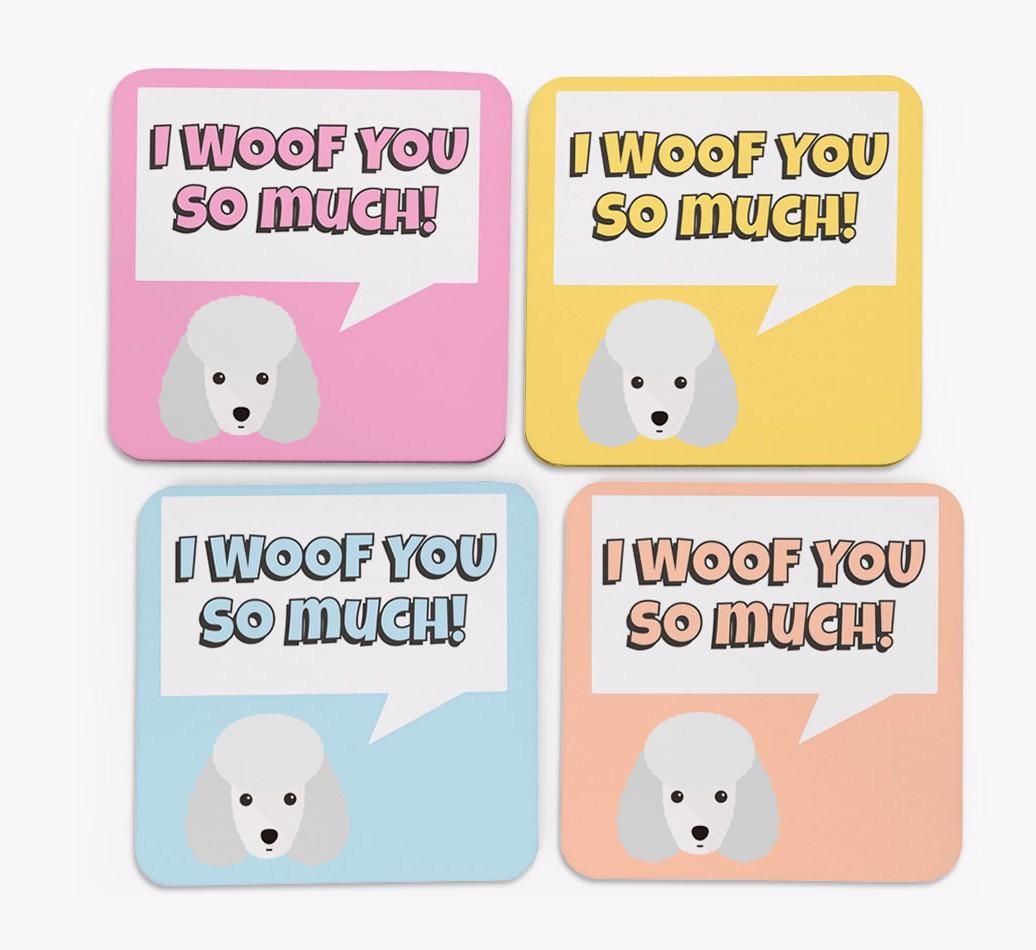 'I Woof You So Much' Design with {breedFullName} Icon Coasters - Set of 4