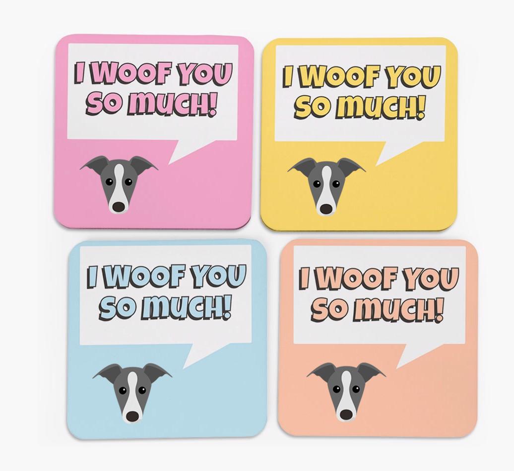 'I Woof You So Much' Design with {breedFullName} Icon Coasters - Set of 4