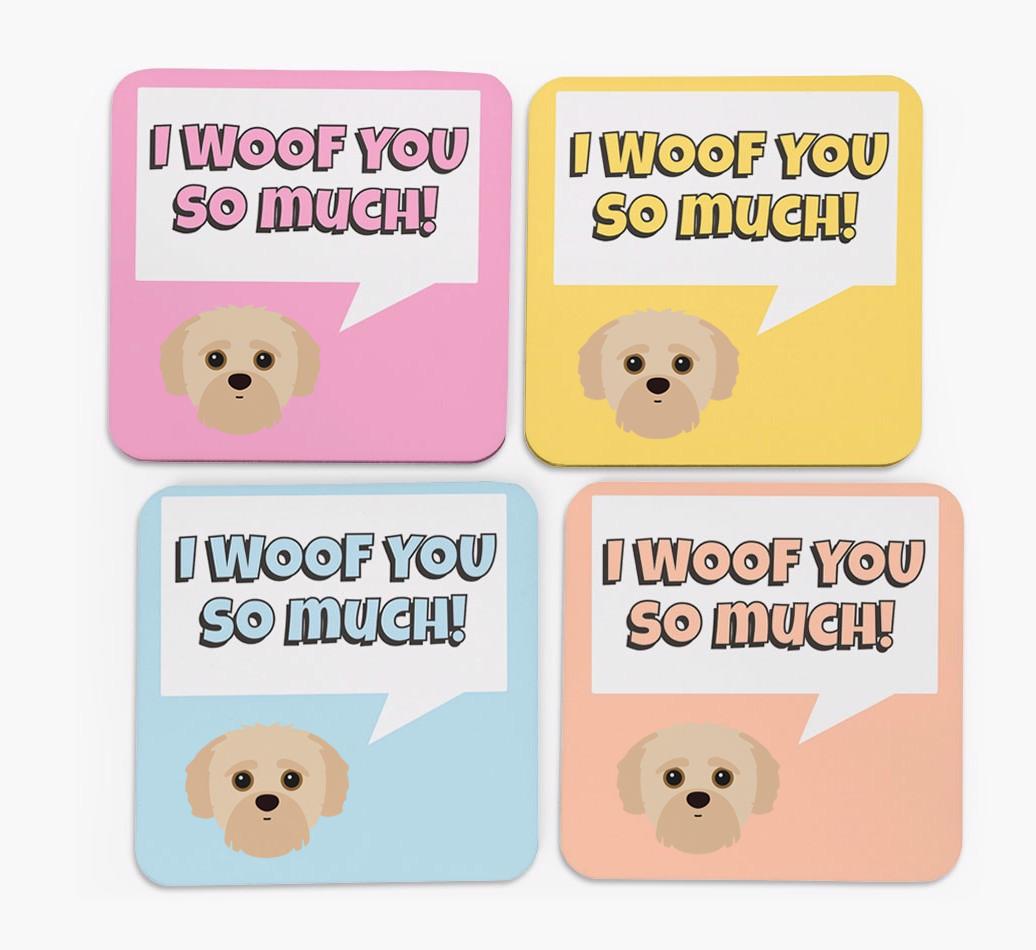'I Woof You So Much' Design with {breedFullName} Icon Coasters - Set of 4