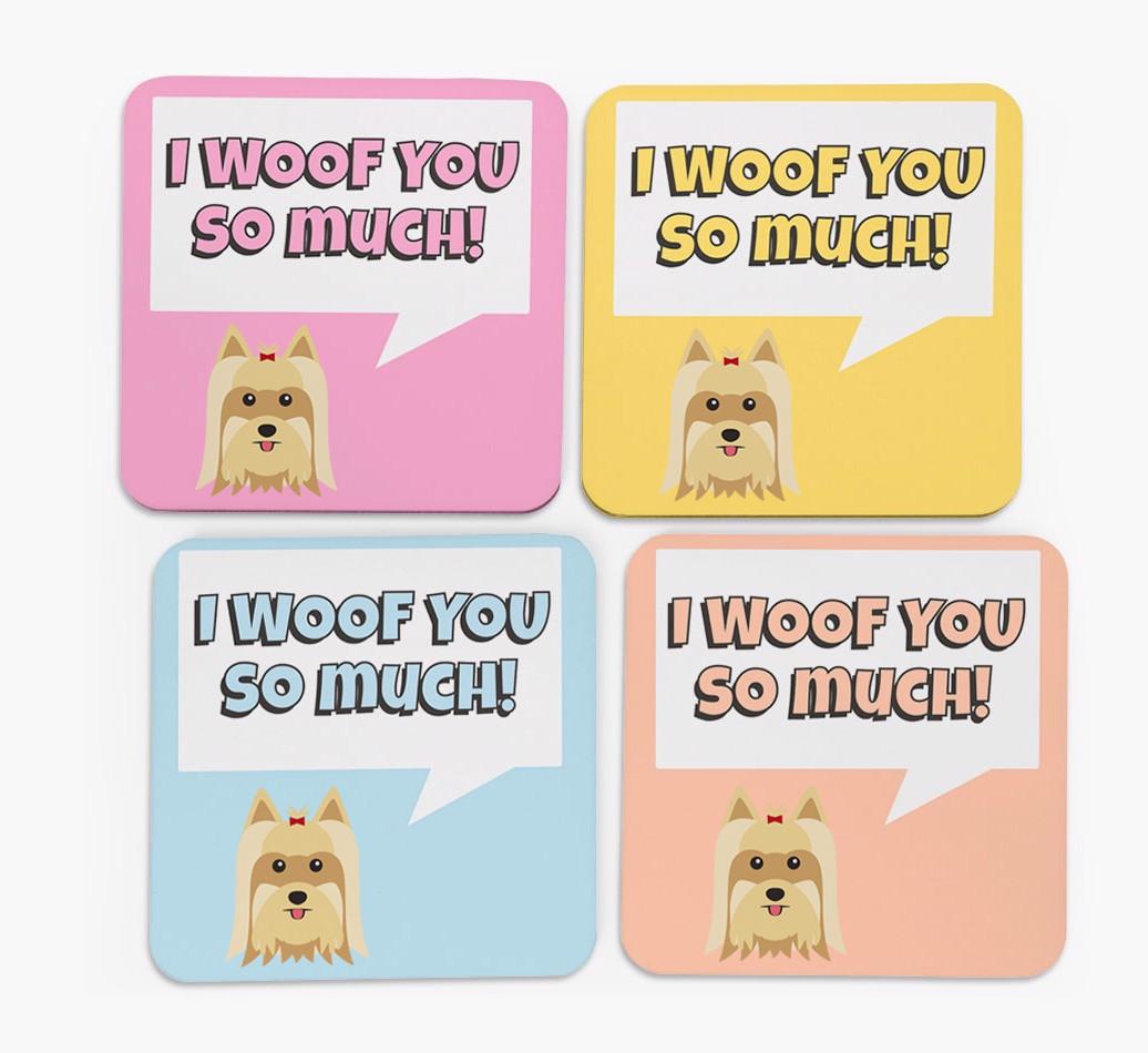 'I Woof You So Much' Design with {breedFullName} Icon Coasters - Set of 4