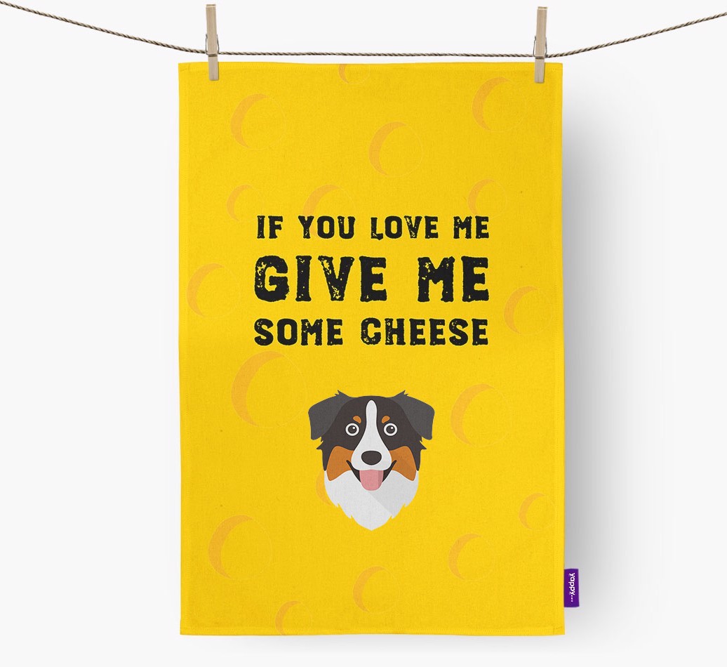 'Give Me Some Cheese' Dish Towel with {breedFullName} Icon