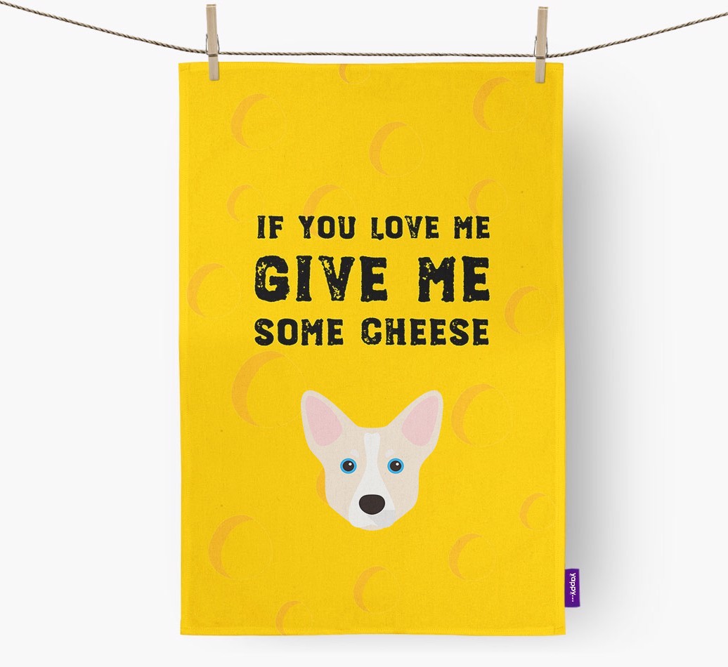 'Give Me Some Cheese' Tea Towel with {breedFullName} Icon