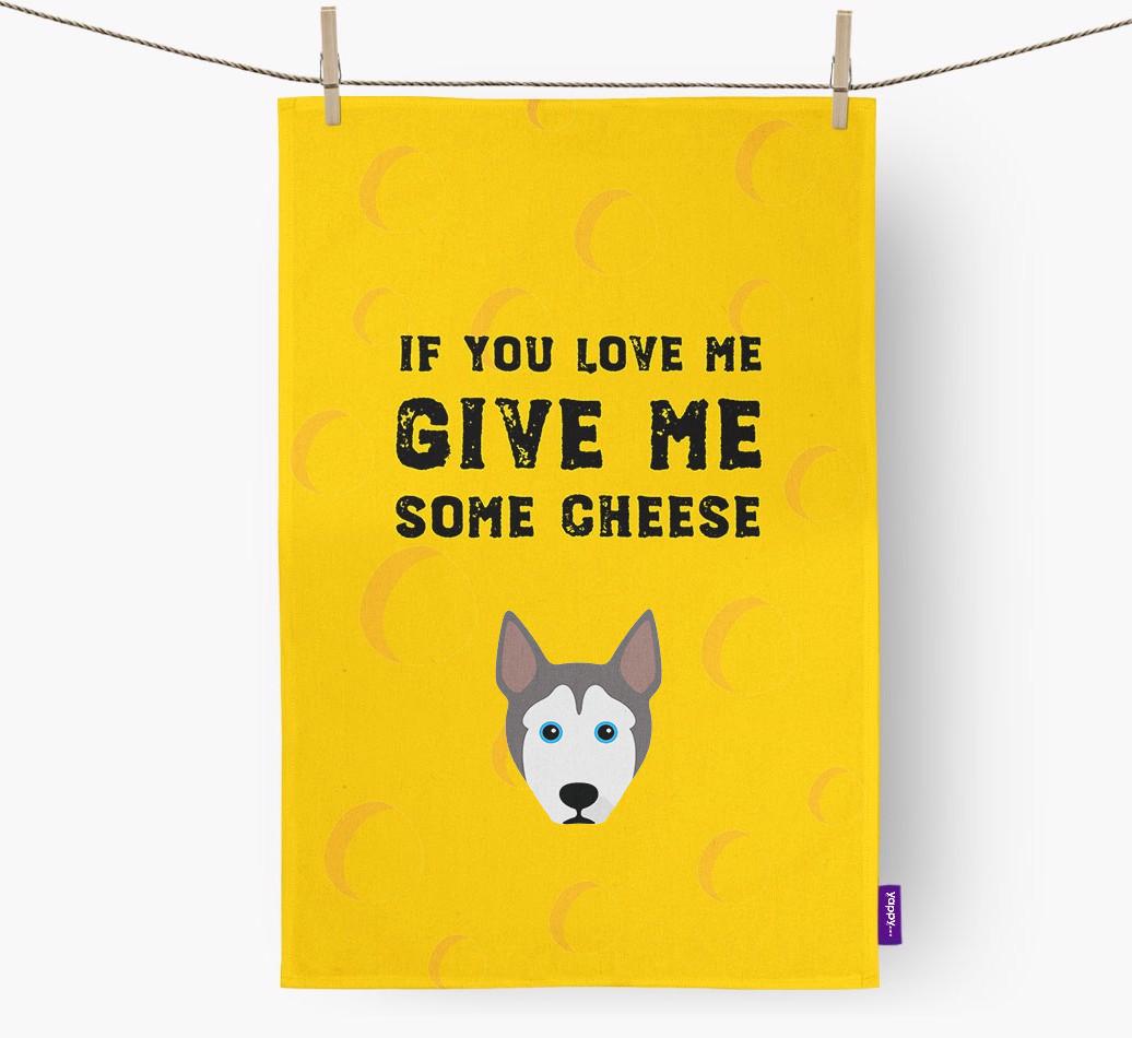 'Give Me Some Cheese' Dish Towel with {breedFullName} Icon