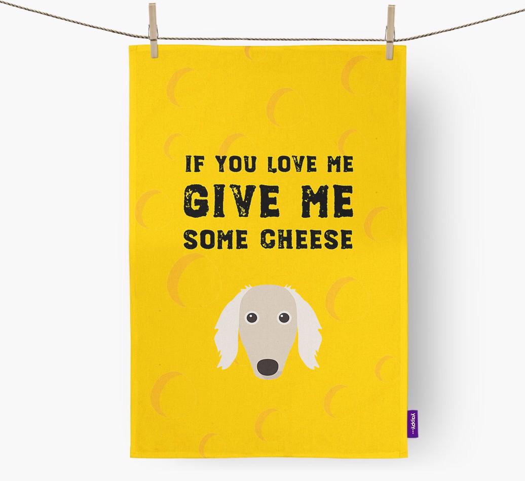 'Give Me Some Cheese' Dish Towel with {breedFullName} Icon