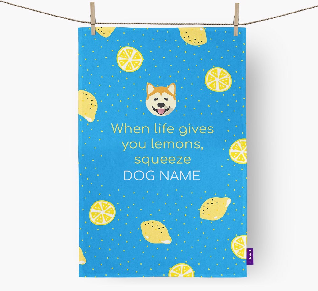 Personalised 'When Life Gives You Lemons' Tea Towel with {breedFullName} Icon