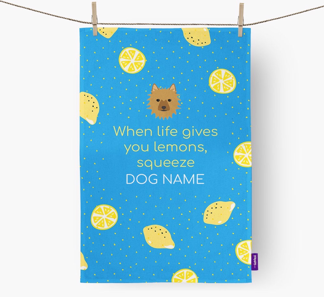 Personalised 'When Life Gives You Lemons' Tea Towel with {breedFullName} Icon