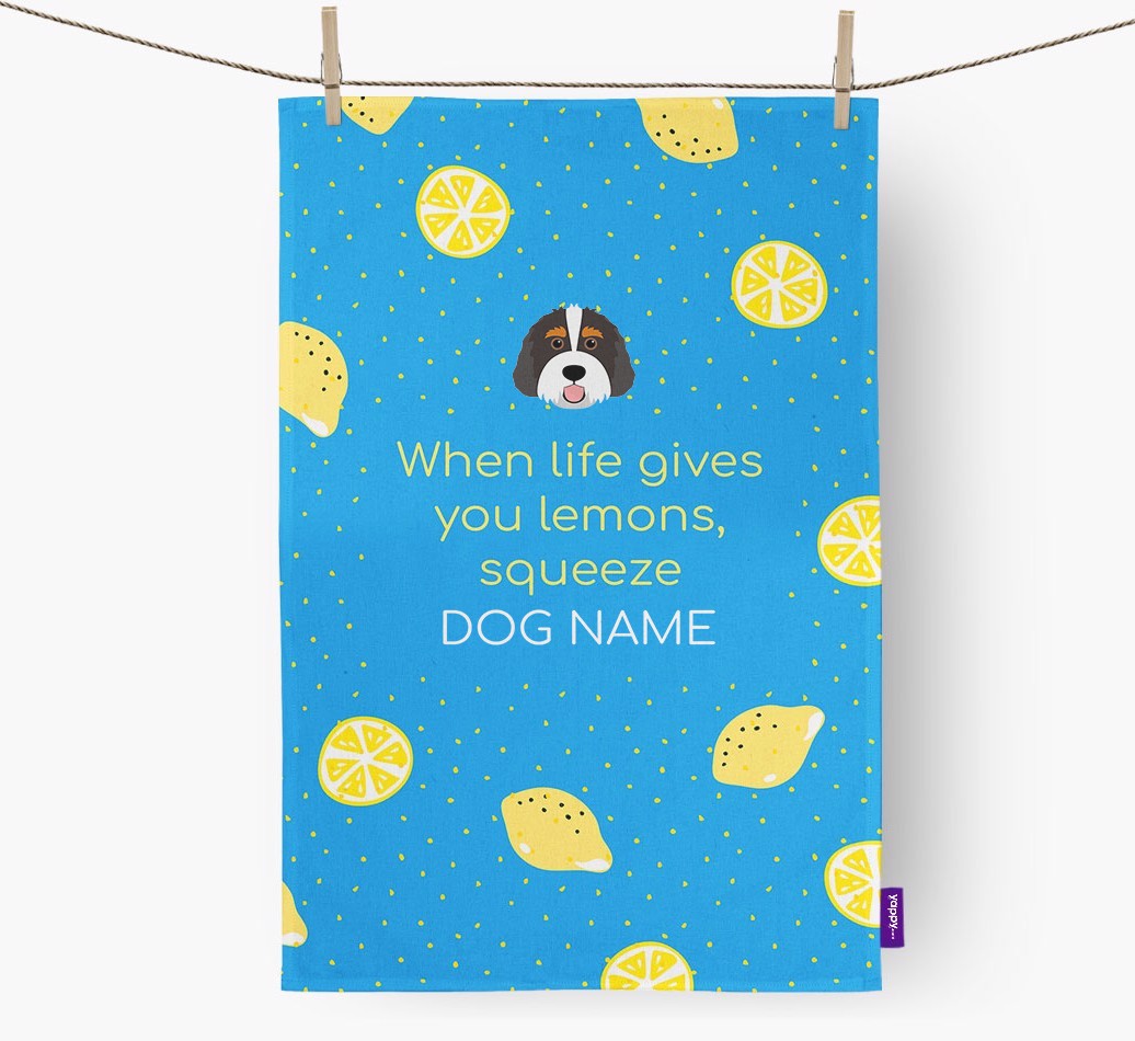 Personalised 'When Life Gives You Lemons' Tea Towel with {breedFullName} Icon