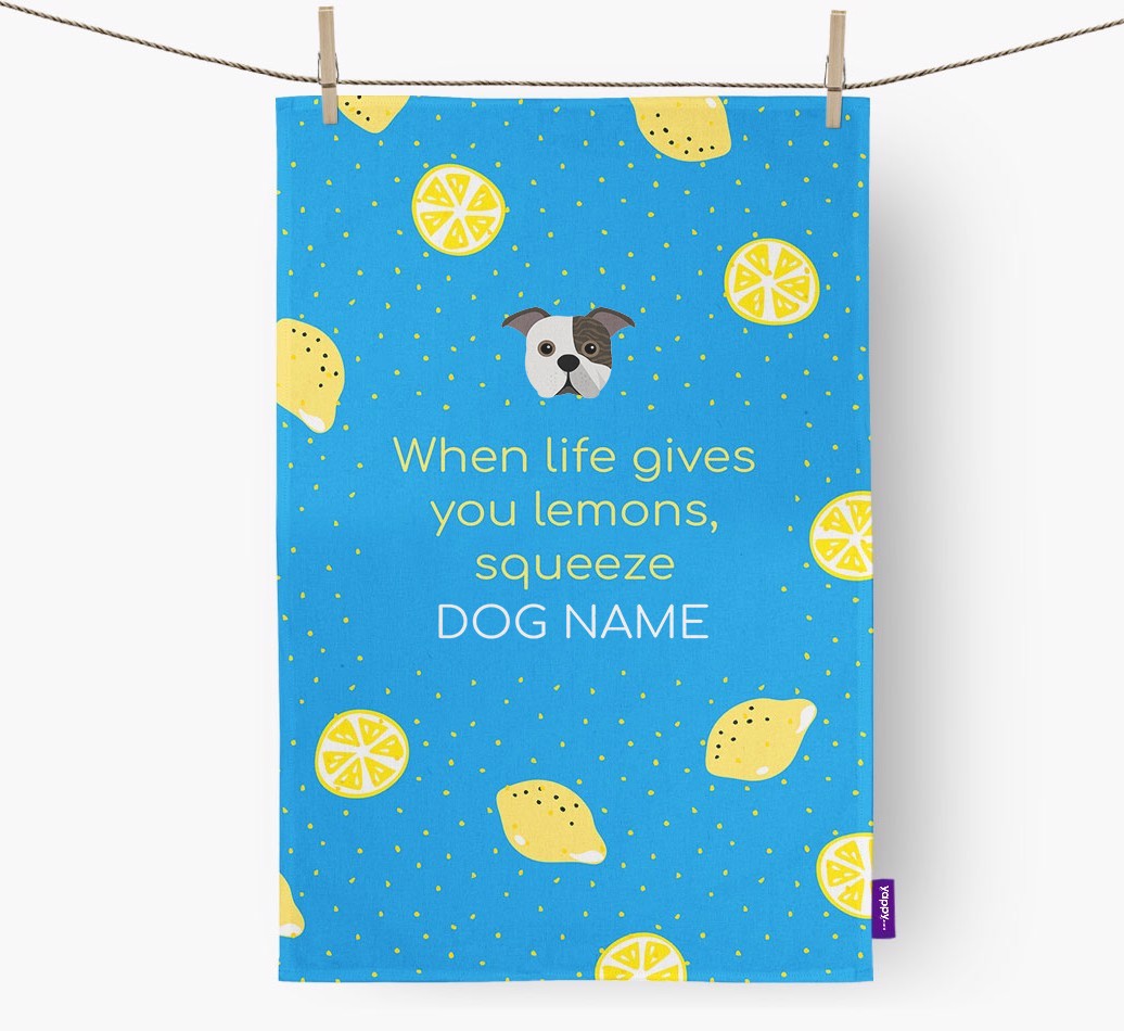 Personalised 'When Life Gives You Lemons' Tea Towel with {breedFullName} Icon
