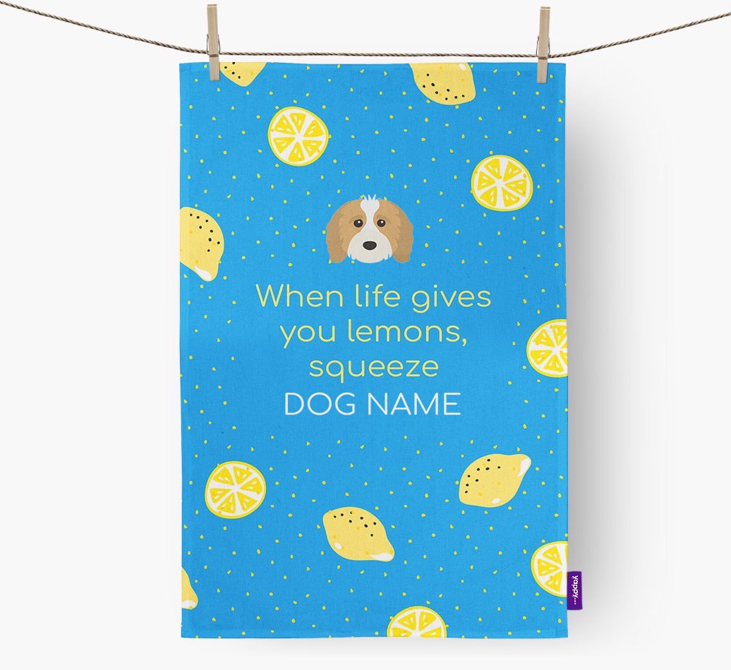 Personalised 'When Life Gives You Lemons' Tea Towel with {breedFullName} Icon