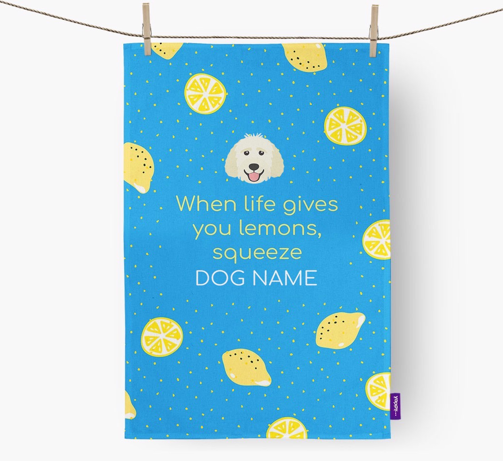 Personalised 'When Life Gives You Lemons' Tea Towel with {breedFullName} Icon