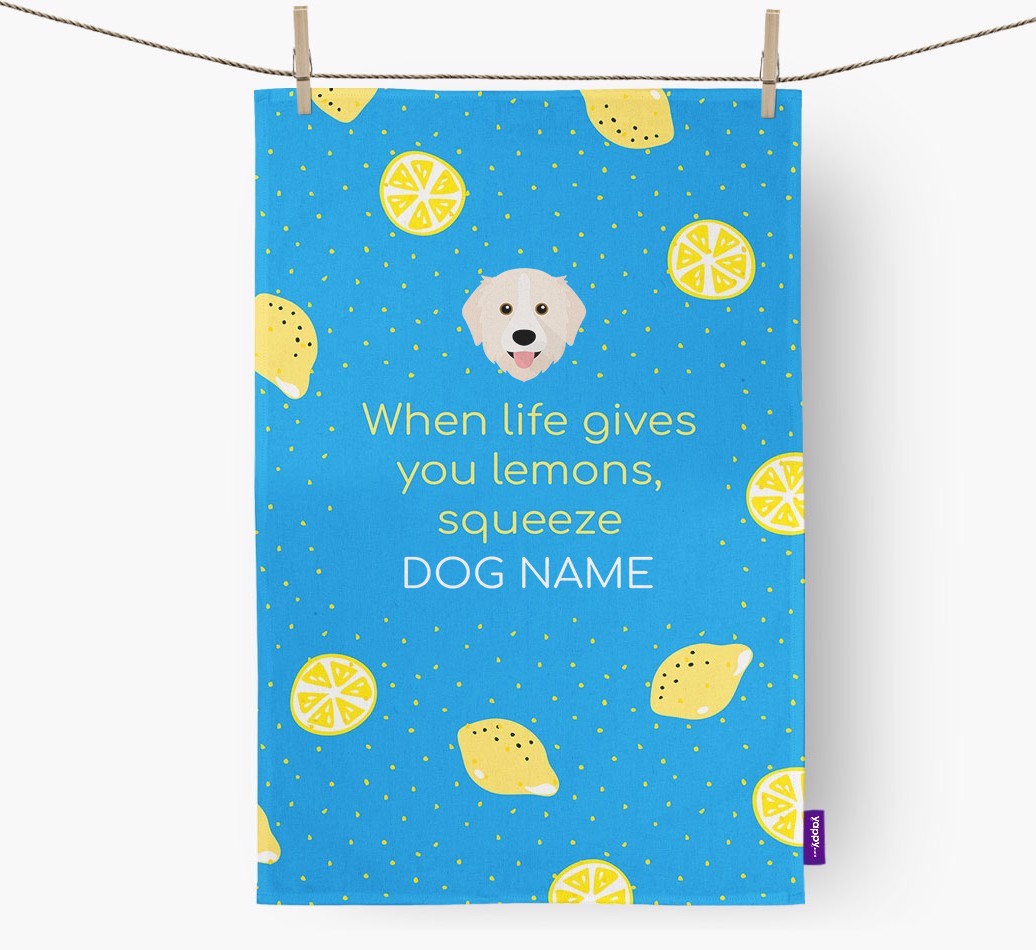 Personalised 'When Life Gives You Lemons' Tea Towel with {breedFullName} Icon