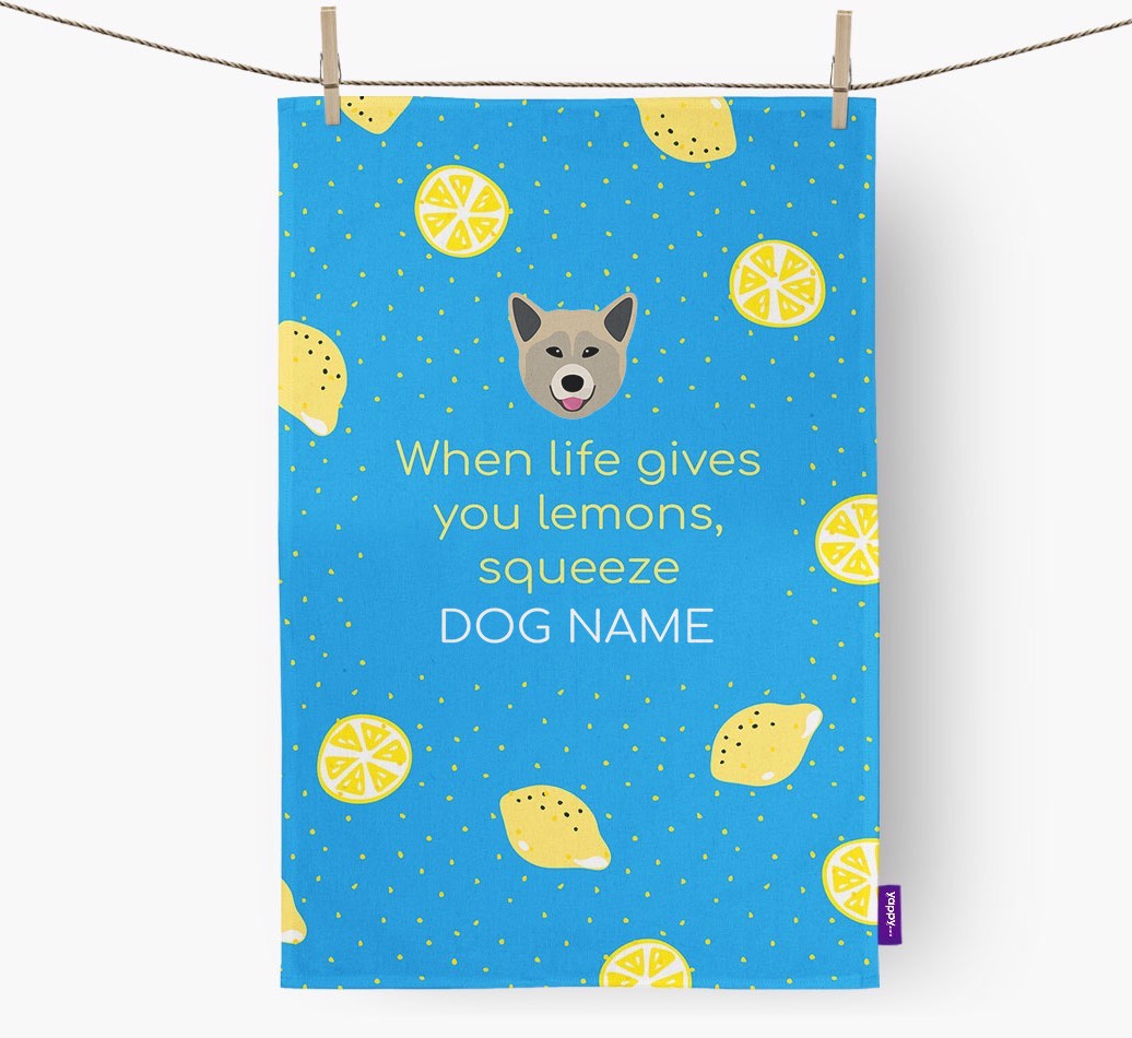 Personalised 'When Life Gives You Lemons' Tea Towel with {breedFullName} Icon
