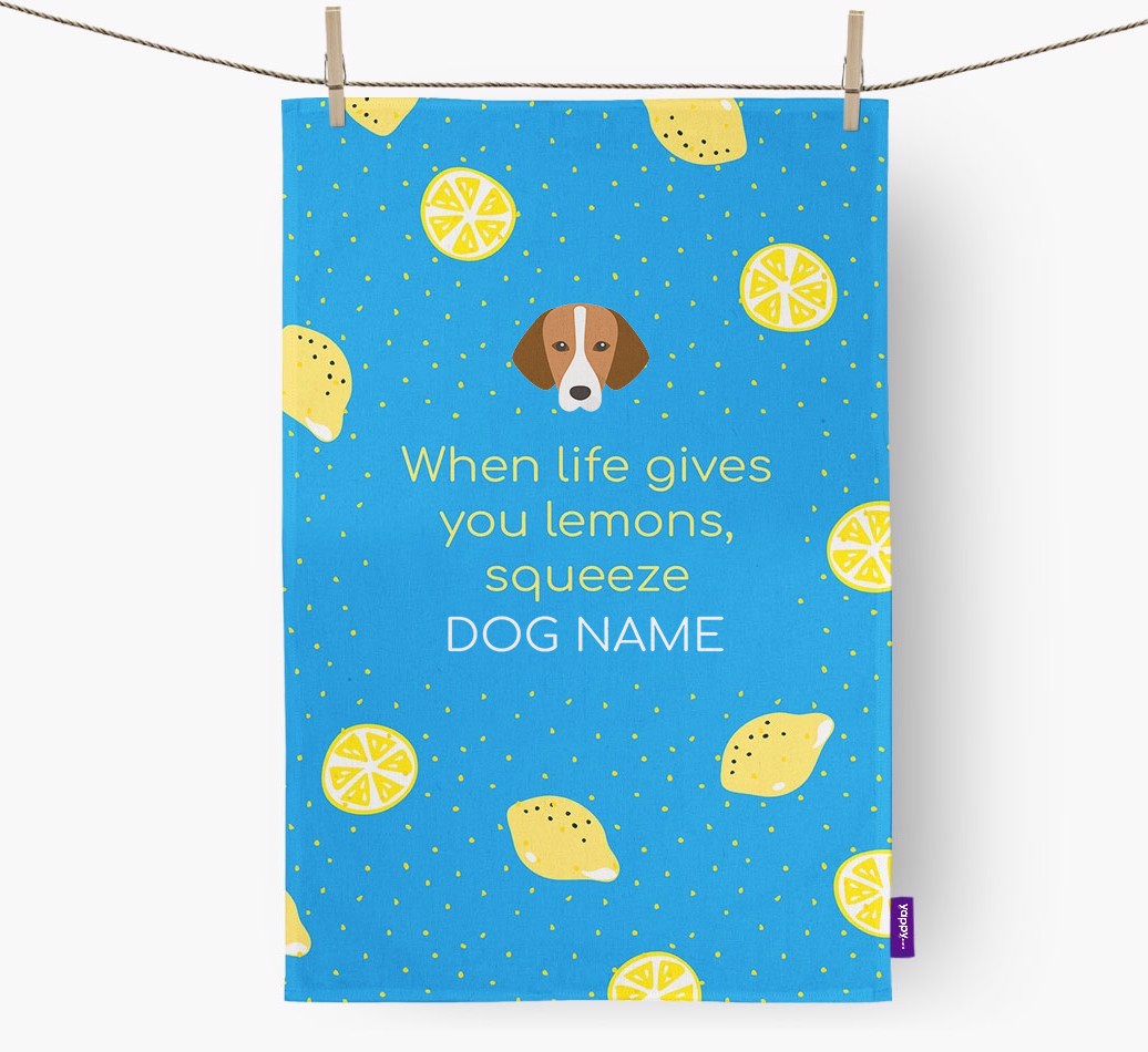 Personalised 'When Life Gives You Lemons' Tea Towel with {breedFullName} Icon