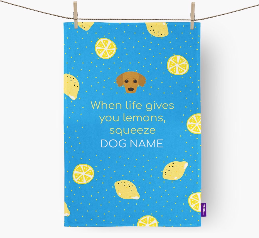 Personalised 'When Life Gives You Lemons' Tea Towel with {breedFullName} Icon